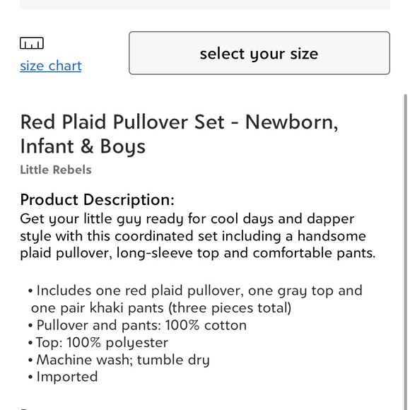 Little Rebels Red Plaid Pullover, khaki pants & Grey Top Little Boy’s size 5 - Picture 3 of 3